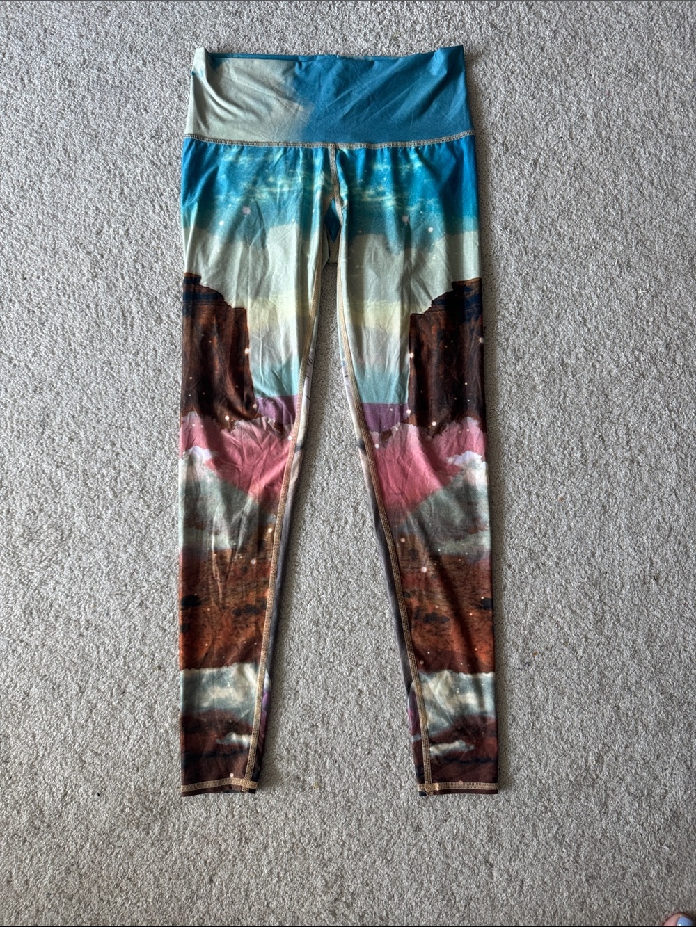 Women TEEKI Western Dream  Landscape Leggings in Blue and Earth tones